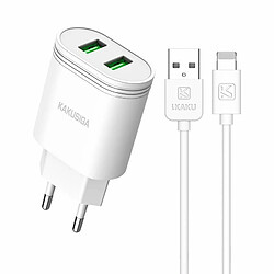 iKaku KSC-372 QIFAN 2.4A Chargeur intelligent avec double port USB avec câble de données Lightning 1 m Blanc