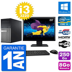 PC Dell 3010 MT Ecran 22" i3-3220 RAM 8Go Disque Dur 250Go HDMI Windows 10 Wifi - Occasion