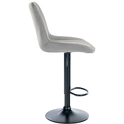 Decoshop26 Tabouret de bar x1 réglable en hauteur pivotant à 360° assise en velours gris couture verticale pied métal noir 10_0005429