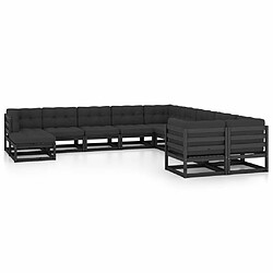 Maison Chic Salon de jardin 11pcs + coussins - Mobilier/Meubles de jardin - Table et chaises d'extérieur Noir Bois de pin massif -MN54422