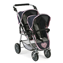 Bayer Chic 2000 Le buggy Tandem Vario, Mélange bleu foncé - anthracite - rose pour poupée