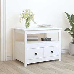 vidaXL Table basse Blanc 71x49x55 cm Bois massif de pin