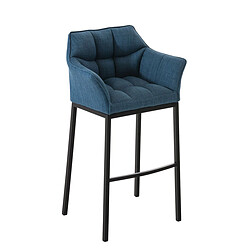 Decoshop26 Tabouret de bar chaise haute de comptoir couture carrées assise en tissu bleu 4 pieds stables en métal noir 10_0004701