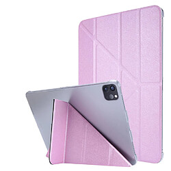 Etui en PU Texture de soie avec support origami rose pour Apple iPad Pro 12.9 pouces (2021)