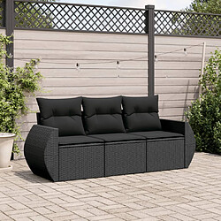 vidaXL Salon de jardin 3 pcs avec coussins noir résine tressée