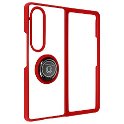 Avizar Coque pour Galaxy Z Fold 4 Bi-matière Bague Métallique Support Vidéo Rouge