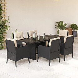 vidaXL Ensemble à manger de jardin coussins 7pcs Noir Résine tressée