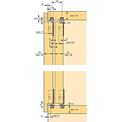 Pièce de coulissage à visser pour montage porte mixte - Matériau : Plastique - Décor : Gris - Poids de porte par porte : 15 - 30 kg - Nombre de portes : 1 - HETTICH