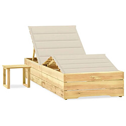 Maison Chic Chaise longue de jardin, Transat avec table et coussin Pin imprégné