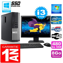 PC DELL 990 SFF Core I3-2120 Ram 8Go Disque 480 Go SSD Wifi W7 Ecran 27" - Occasion