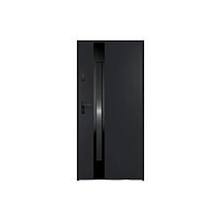 Vente-Unique Porte d'entrée en acier pleine et inox H207 x L100 cm - verre fumé - noir et anthracite - poussant droit - BRAGA