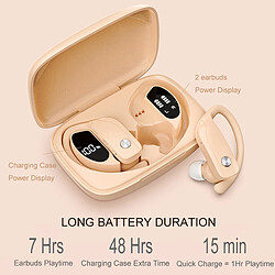 Avis Universal Bouchons d'oreille Bluetooth sans fil pour le sport Casque stéréo sans fil réel Casque basse Casque avec microphone Téléphone mobile TV | Casque Bluetooth (beige)