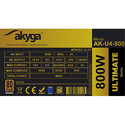 Akyga ATX Power Supply 800W Ultimate AK-U4-800 P4+4 PCI-E 6 Broches 6+2 Broches 6X SATA APFC 80+ Bronze Fan 12 cm pas cher