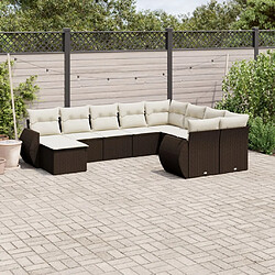 vidaXL Salon de jardin 10 pcs avec coussins marron résine tressée