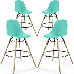 ICONIK INTERIOR Lot de 4 Tabourets de Bar - Design Scandinave - Pieds en Bois - Skögur Turquoise