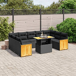 vidaXL Salon de jardin 10 pcs avec coussins noir résine tressée