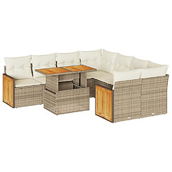 vidaXL Salon de jardin avec coussins 9 pcs beige résine tressée acacia