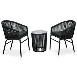 vidaXL Ensemble de bistro 3 pcs avec coussins Rotin PE Noir