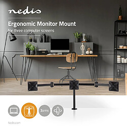 NEDIS Support de Moniteur Ergonomique | Triple Bras pour Écran | Mobilité Intégrale | Noir