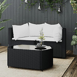 vidaXL Salon de jardin 3 pcs avec coussins Noir Résine tressée