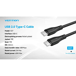 Vention Câble USB-C vers USB-C. Transfert 480Mbps - Puissance 60W - Alimentation 3A - Matériau TPE - Couleur Blanc