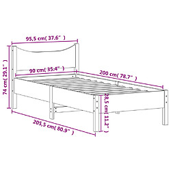 Vidaxl Cadre de lit 90x200 cm bois de pin massif pas cher