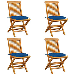 Maison Chic Lot de 4 Chaises de jardin avec coussins | chaises Relax d'extérieur bleu Bois de teck massif -GKD36003