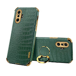 Coque en TPU + PU Conception enduite de texture de crocodile électrolytique 6D avec béquille vert pour votre Xiaomi Redmi K40 Gaming