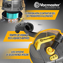 Avis VACMASTER PROFESSIONAL Aspirateur eau et poussières 1400W avec fonction décolmatage - 30L inox - 24 Kpa avec soufflerie et vidange de la cuve