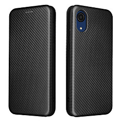 Coque en TPU + PU texture en fibre de carbone avec support noir pour votre Samsung Galaxy A03 Core