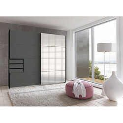 Pegane Armoire, meuble de rangement coloris graphite - Longueur 225 x Hauteur 208 x Profondeur 64 cm