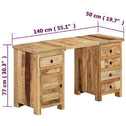 vidaXL Bureau à caissons Bois de manguier massif 140x50x77 cm pas cher