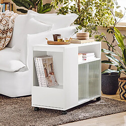 SoBuy FBT142-W Table d’Appoint, Bout de Canapé de Salon, Table à Café, Caisson de Bureau, à roulettes, Chariot de Bureau avec tiroir et Portes en Verre, Blanc, 75 x 35 x 61 cm