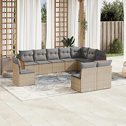 Maison Chic Salon de jardin avec coussins 10 pcs | Ensemble de Table et chaises | Mobilier d'Extérieur beige résine tressée -GKD92999