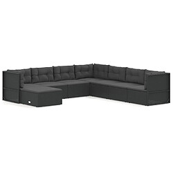 vidaXL Salon de jardin 8 pcs avec coussins noir résine tressée