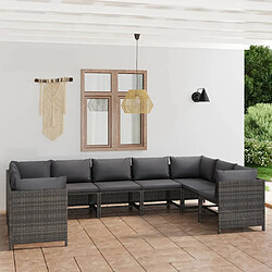 Maison Chic Salon de jardin 9 pcs + coussins - Mobilier/Meubles de jardin - Table et chaises d'extérieur Résine tressée Gris -MN56661