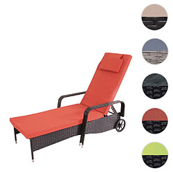 Mendler Chaise longue Carrara, polyrotin, bain de soleil, couchette, alu ~ anthracite, coussin terracota