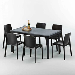 Grand Soleil Table rectangulaire et 6 chaises Poly rotin colorées 150x90cm noir Enjoy, Chaises Modèle: Rome Anthracite noir