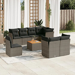 Maison Chic Salon de jardin 9 pcs avec coussins | Ensemble de Table et chaises | Mobilier d'Extérieur gris résine tressée -GKD27760