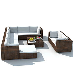 Acheter Maison Chic Salon de jardin 10 pcs + coussins - Mobilier/Meubles de jardin - Table et chaises d'extérieur Résine tressée Marron -MN27169