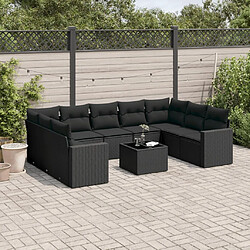 Maison Chic Salon de jardin 10 pcs avec coussins | Ensemble de Table et chaises | Mobilier d'Extérieur noir résine tressée -GKD27787