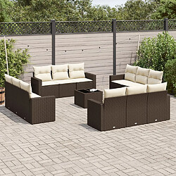 vidaXL Salon de jardin avec coussins 13 pcs marron résine tressée