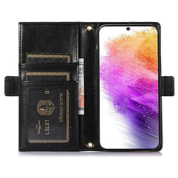 Etui en PU texture litchi avec support, pochette à fermeture éclair et sangle pour votre Samsung Galaxy A53 5G - noir