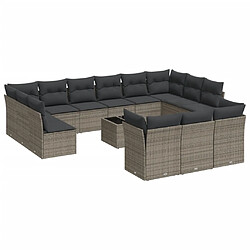 Maison Chic Salon de jardin avec coussins 14 pcs | Ensemble de Table et chaises | Mobilier d'Extérieur gris résine tressée -GKD89391