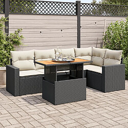 vidaXL Salon de jardin 6 pcs avec coussins noir résine tressée