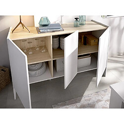 Vente-Unique Buffet CHERIFA - 3 portes - Coloris : Blanc & chêne