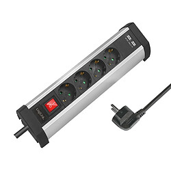 Logilink Multiprise 4 Prises (Prises de Contact de Protection CEEE 7/3) avec Dispositif d'arrêt de sécurité intégré (Protection de Contact Accrue), 2 Ports USB + Interrupteur Marche/arrêt de 1,5 m de Long.