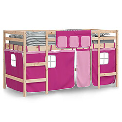 Avis Vidaxl Lit mezzanine enfants et rideaux rose 80x200cm bois pin massif