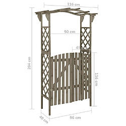 vidaXL Pergola avec portail 116x40x204 cm Gris Bois de sapin massif pas cher