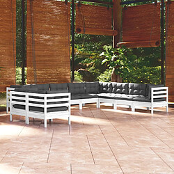 Maison Chic Salon de jardin 10 pcs avec coussins | Ensemble de Table et chaises | Mobilier d'Extérieur blanc bois de pin solide -GKD40233